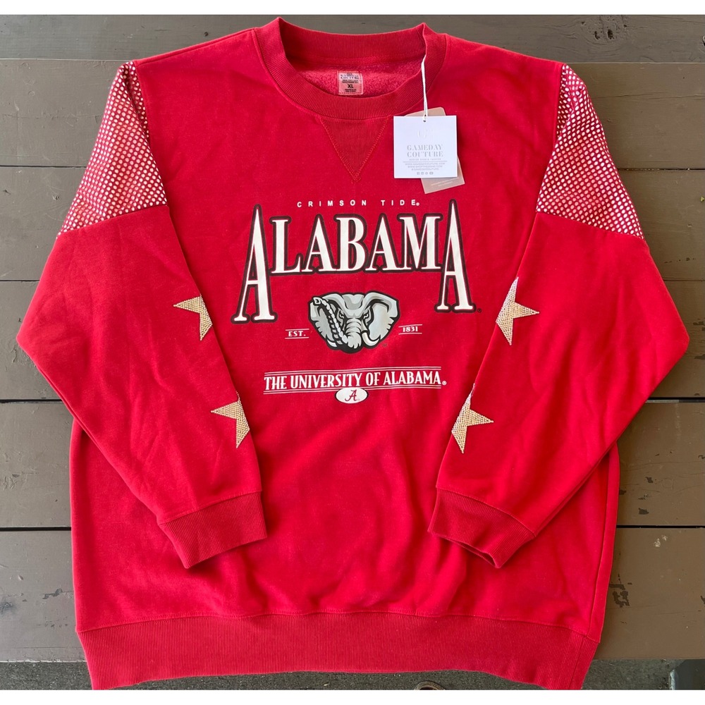 Gameday Couture Alabama Crimson Tide Red Rhinestone Star Mesh Sweatshirt XL NEW